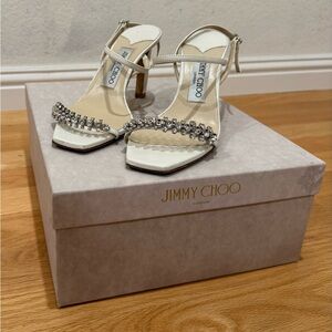 Jimmy Choo White and Silver Embellished Heels - Meira 85